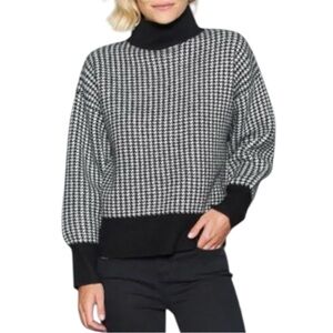 HARCOUR EQUESTRIAN NWT Black White Houndstooth Turtleneck Knit Poulain Sweater M